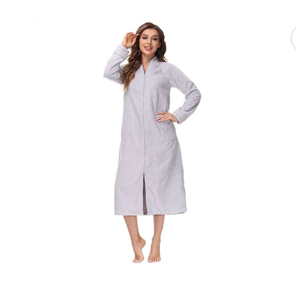 New INK+IVY Women's Embossed Front Zip Fleece Robe Size Large